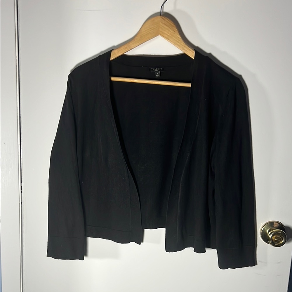 Talbots Black 3/4 Sleeve Open Front Crop Cardigan size X